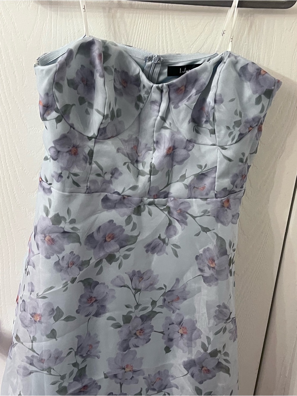 Lulu's Strapless Floral Pastel Blue Dress
